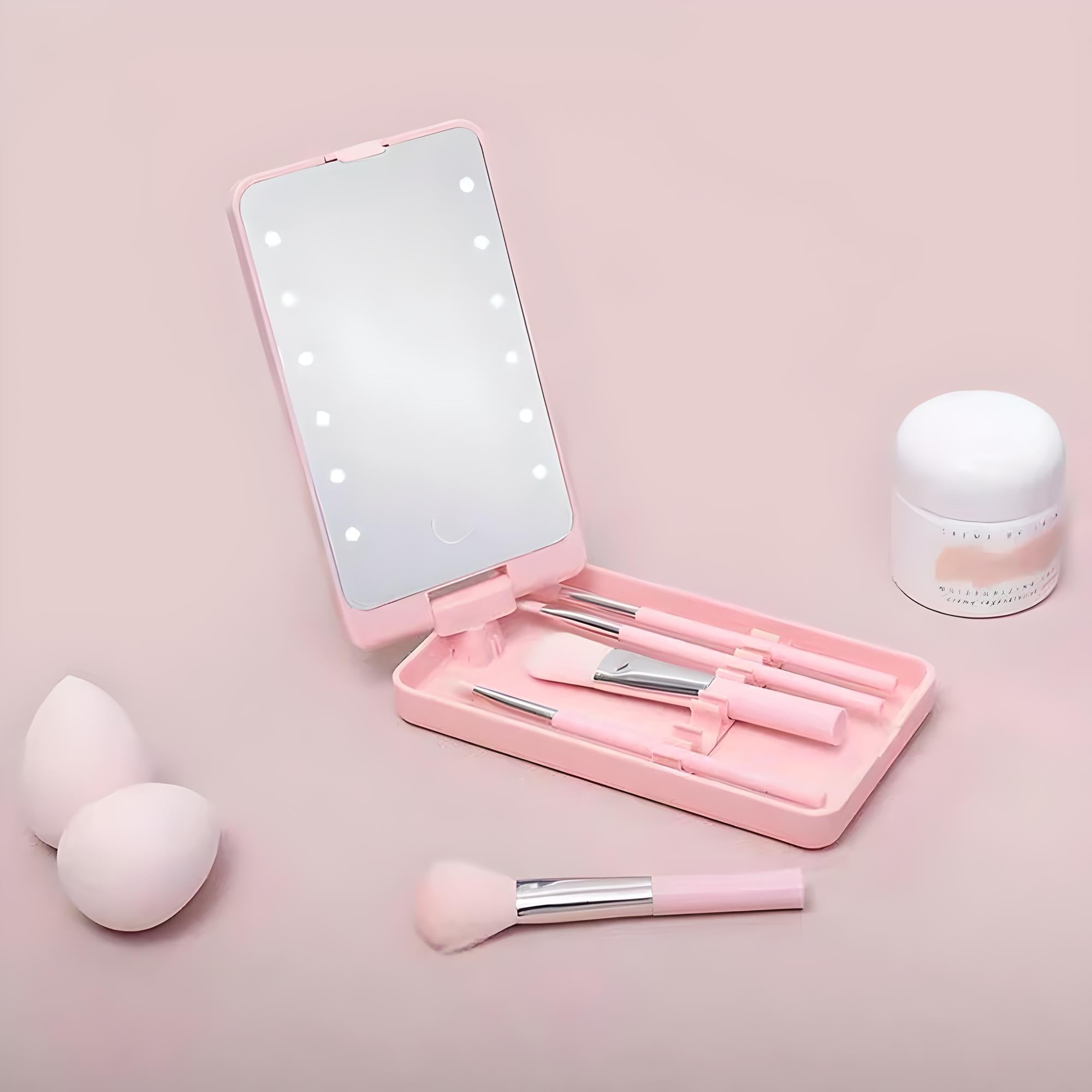 Rose | Travel Makeup Brush Mirror Set