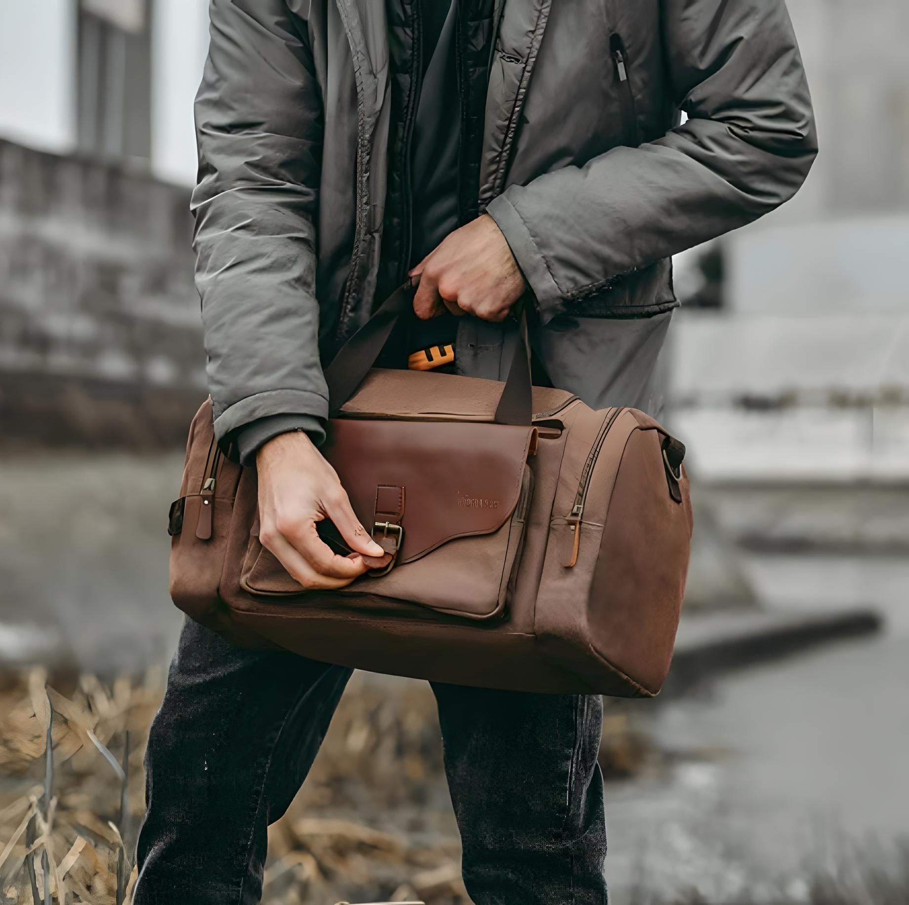 Multi-Compartment Leather Accent Duffle Bag